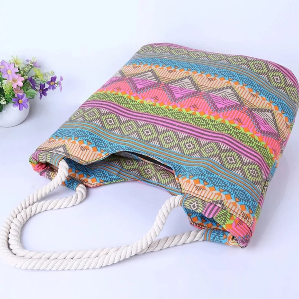 Casual Summer Beach Women Bag Lunch bag High Quality Canvas Striped - Picture 2 of 11